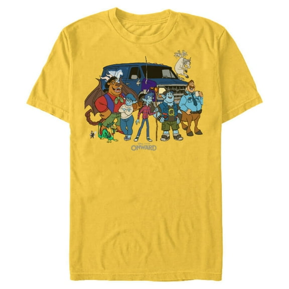 Disney PIXAR Onward Group Snapshot T-Shirt- Short Sleeve Blended T-Shirt for Adults - Customized-Yellow