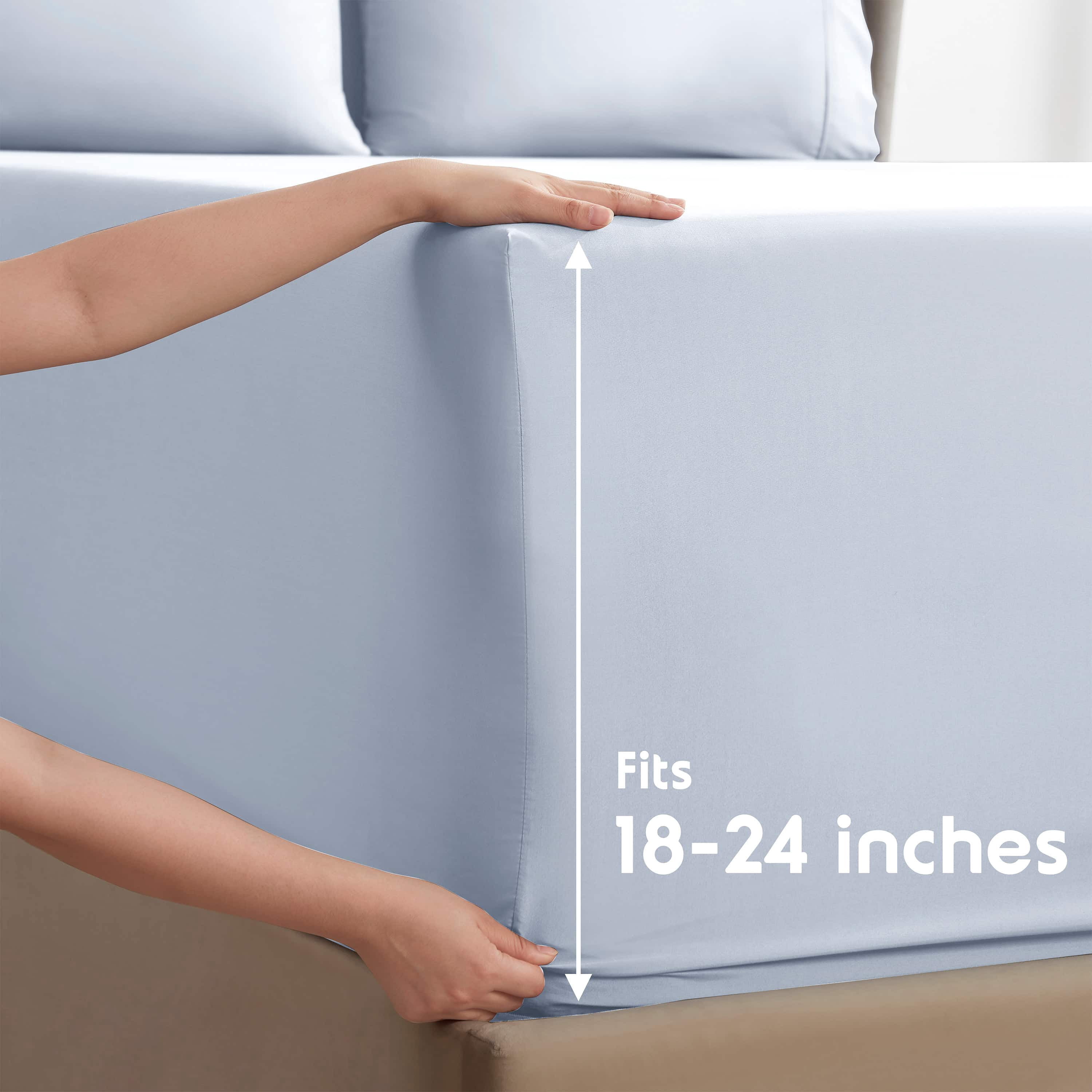 LammaLoe Extra Deep Pocket Twin Sheets set, Fits 18"-24" Mattress, 4 Piece Soft Microfiber Bed Sheet Sets, Ice Blue
