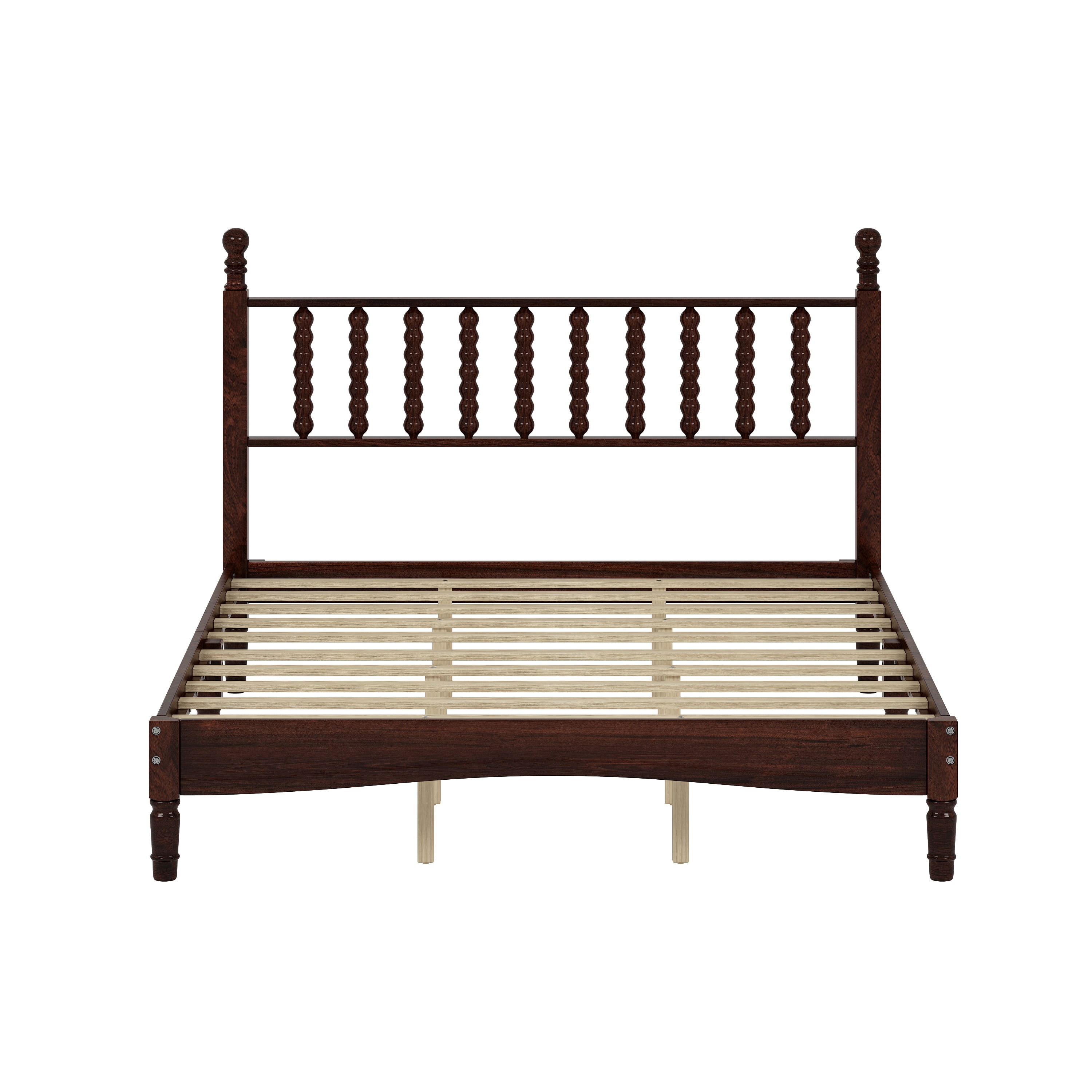 Euroco Wood Retro Style Queen Size Platform Bed with Slats for Living Room, Walnut