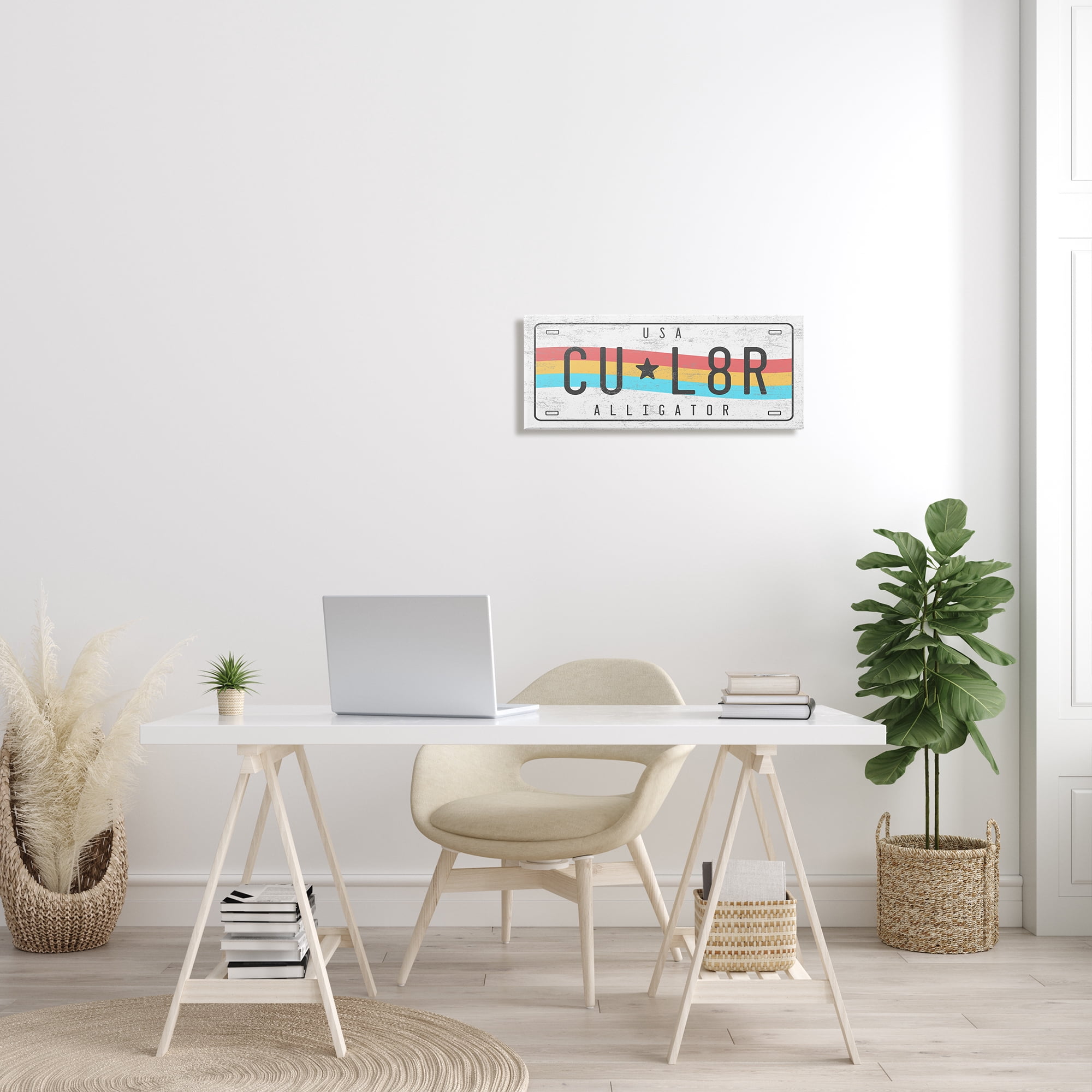 Stupell Industries CU L8R Alligator Rainbow License Plate Humor, 10 x 24, Design by Daphne Polselli