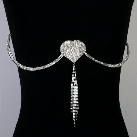 MATROOY New Crystal Rhinestone Necklace Bra Harness Chest Body Chain Jewelry For Women-Silver
