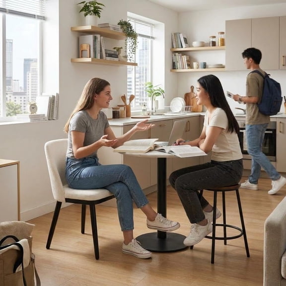 Set of 6 Upholstered Dining Chairs, Linen Fabric Kitchen Chairs with Thick Padded Cushion and Curved Backrest, Wood Legs for Dining Room, Cafe and Restaurant, Beige