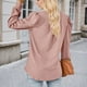 thumbnail image 4 of Top de manga larga con cuello en V y tejido jacquard para mujer - Camiseta holgada de color liso, 4 of 6