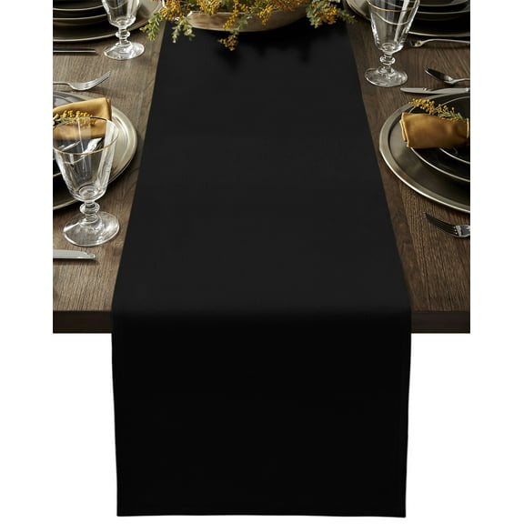 Table Runner Dresser Scarves 36 Inch Long, Solid Art Minimalist Pure Black Linen Dining Table Runners Plain Single Dark Color Tabletop Scarf for Wedding Holiday Party Kitchen
