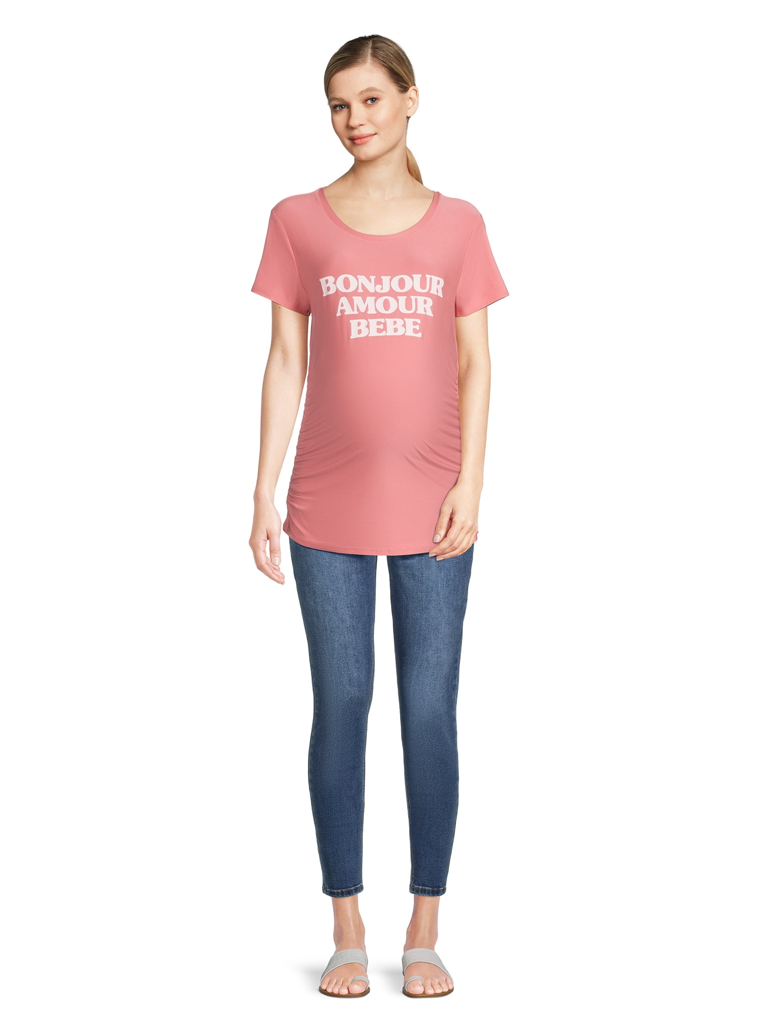 Time and Tru Women's Maternity Graphic Tee with Short Sleeves, Sizes S-XXL