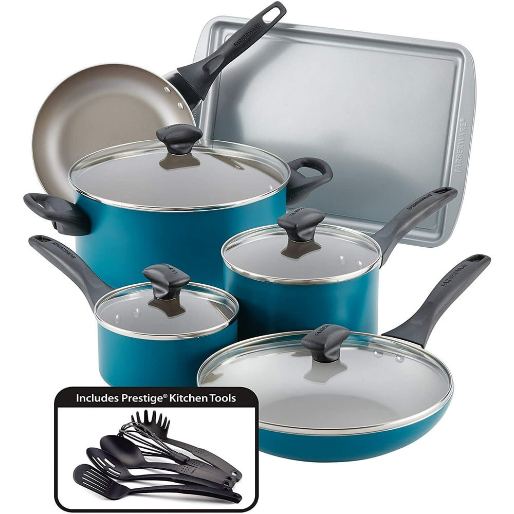 Farberware Dishwasher Safe Nonstick Cookware Pots and Pans Set, 15