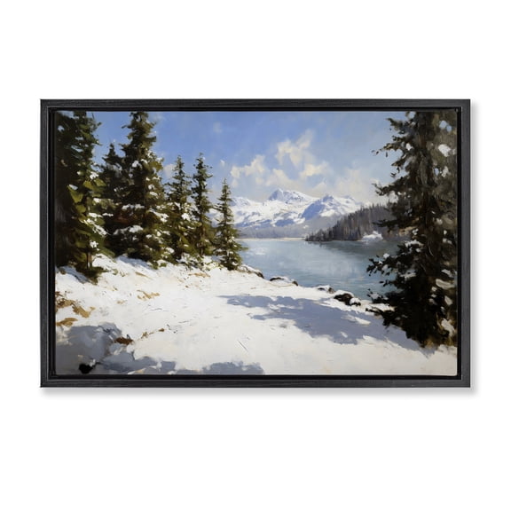 Way Up North Landscape Black Framed Floater Canvas Wall Art, design by Petal Prints Design