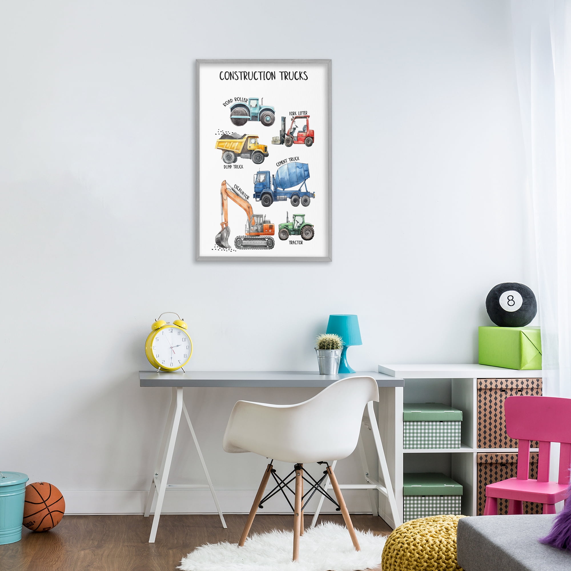 Stupell Industries Utility Trucks Construction Gray Framed Giclee Art, design by Christine Simpson Art