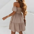 thumbnail image 5 of Xysaqa Womens Summer Casual Off Shoulder Sundresses, Smocked Tiered Mini Dress for Women High Waist Flowy Beach Dresses S-3XL, 5 of 6