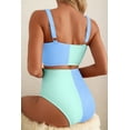 thumbnail image 5 of Women's Sky Blue Colorblock Square Neck Bikini for Summer Beach Days, 2XL, 5 of 12
