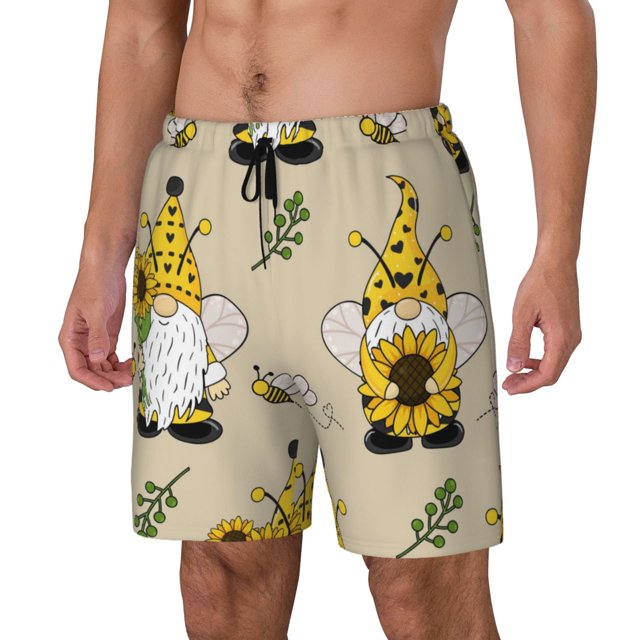 Fotbe Gnomes Bees And Sunflowers Traje de Baño para Hombre – Shorts de Natación de Secado Rápido con Forro y Bolsillos-X-Large