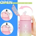 thumbnail image 2 of 1 litre Motivational Fitness Sport Water Bottle with Straw & Time Maker, Leak-proof, BPA-free, Tritan, Toxin Free Plastic Drink Bottle Design for Girls, Boy,Pink, 2 of 7