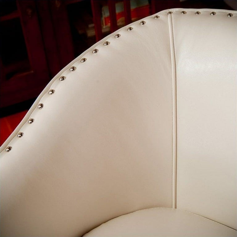 Noble House Jeremy Leather Club Barrel Chair in Ivory