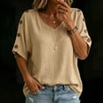 thumbnail image 2 of Babysbule Women's V-Neck Button Shoulder Short Sleeve Relaxed Fit Casual Blouse Everyday Basic Top, 2 of 9