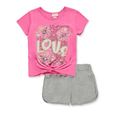 

Girls Pink Girls 2-Piece Love Shorts Set Outfit - hot pink 2t (Toddler)