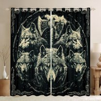 jejeloiu Safari Animal Wolf Blackout Curtains Set of 2 (52x84 Each),Beige Black Window Curtains For Kids