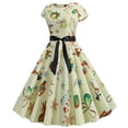 thumbnail image 3 of CEHVOM Robe Vintage de Soirée à Manches Courtes Col Rond Imprimé Rétro Bandage de Noël pour Femmes, 3 of 6