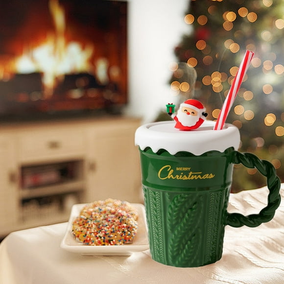 Sentmoon Prime Deals Christmas Mug Christmas Tree Ceramic Straw Mug High Color Sweater With Lid Straw Ceramic Mug Couple Mug Holiday Gift Mugs Deals of the Day Clearance Prime