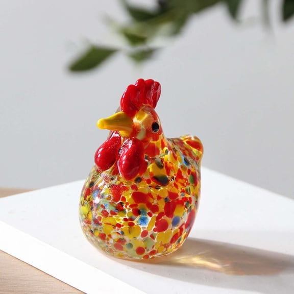 Liulin Mini Glass Chicken Figurine, Hand Blown Art Glass Rooster Collectible Figurines, Funny Animal Statues for Thanksgiving Home Kitchen Office Farmhouse Tabletop Decor, 2.2", Red