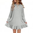 thumbnail image 1 of Tauxra Robe à Capuche Unie pour Femmes Robe Décontractée à Manches Longues avec Ourlet à Volants Robe Chandail pour Usage Quotidien, 1 of 9