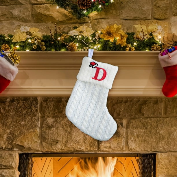 Decoraciones de Halloween, adornos de Halloween, regalos de Halloween, decoraciones navideñas, calcetines navideños de punto blanco con letras bordadas para niños, calcetines con letras para decoració