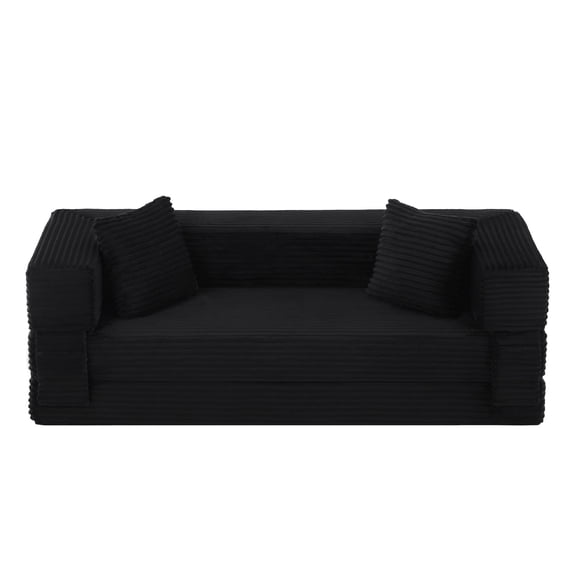 BOFANG Compressed 3-Seat Sofa in Corduroy, Convertible Couch,Black