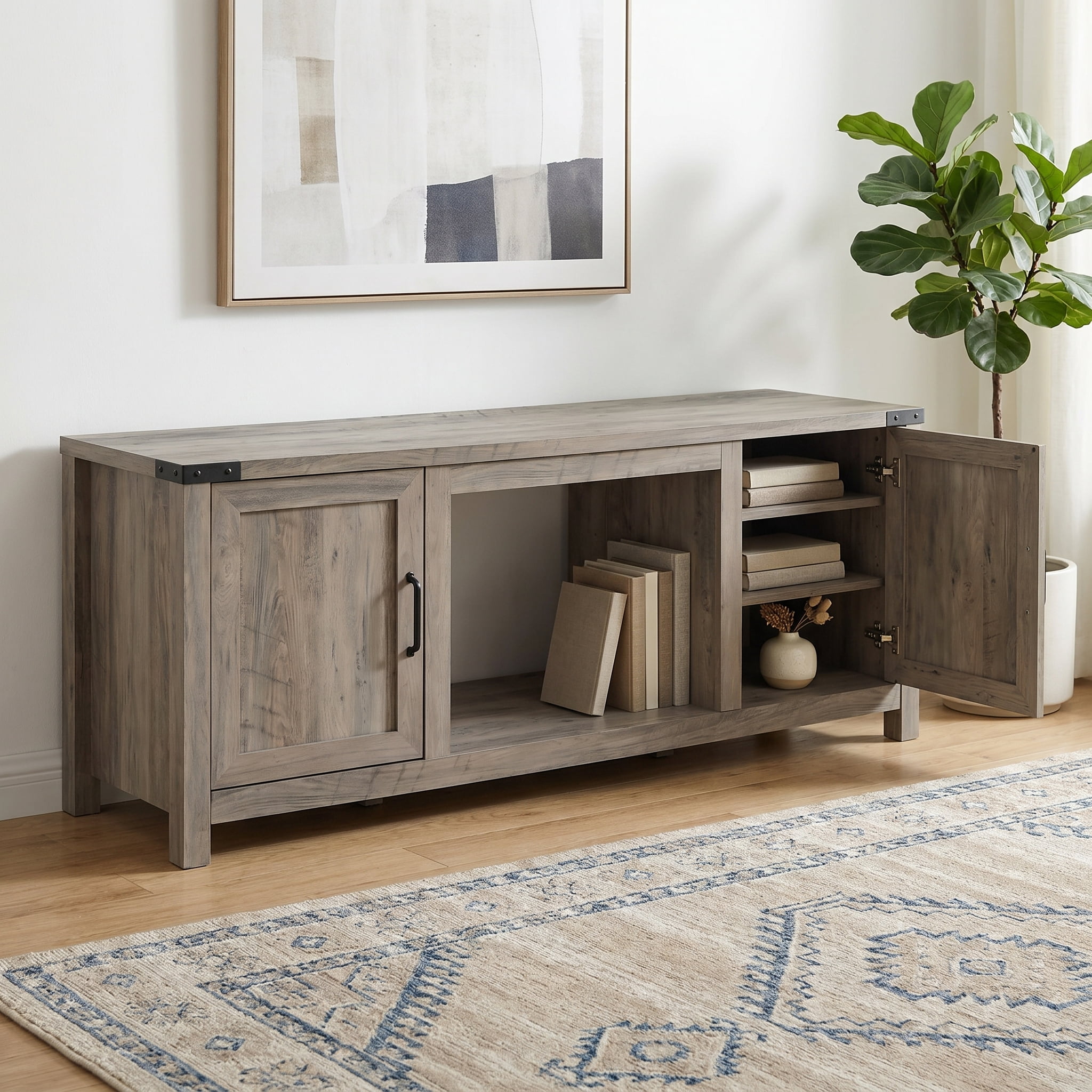 Kadyn TV Stand, TV Cabinet, Entertainment Center Console Table, Electric Fireplace TV Stand with Storage Cabinets for TVs up to 70 Inch (Not Included the Electric Fireplace)-Natural