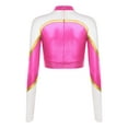 thumbnail image 4 of TiaoBug Women Girls Cheer Leader Uniform Dress Cheerleading Outfits Sparkle Long Sleeve Crop Top with Skirt Set Hot Pink M, 4 of 7
