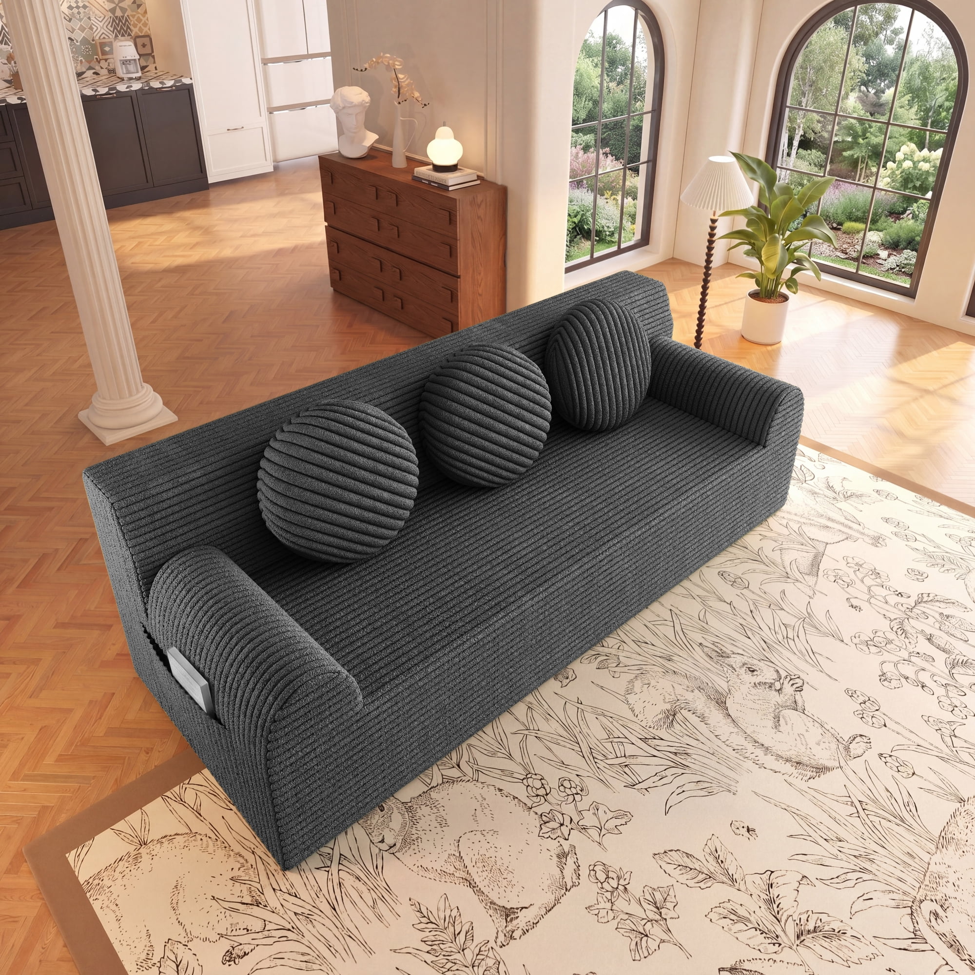 Leumius 3 Setaser Sofa,71" Corduroy Fabric Upholstered Loveseat Couch with Deep Seat for Living room,Bedroom,Apartment,No Assembly Required,Dark Gray