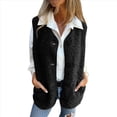 thumbnail image 2 of Chalecos de Forro con Cuello en V para Mujer, Chaquetas de Felpa con Botones, Sin Mangas, con Bolsillos. Negro L, 2 of 6