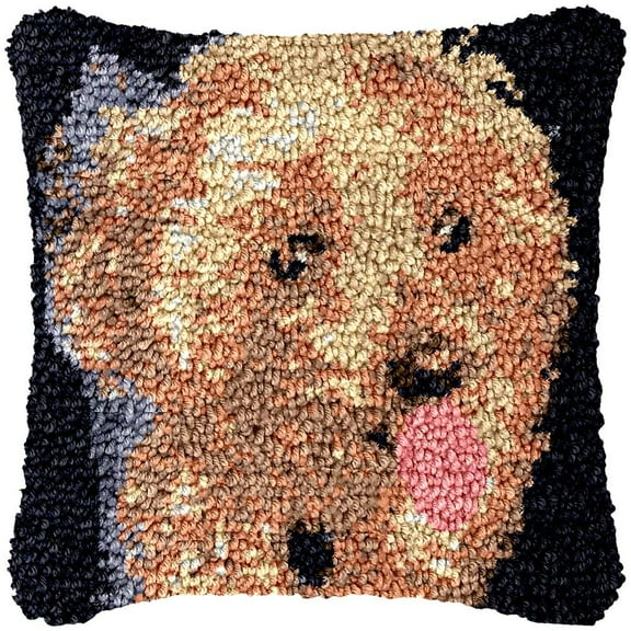 Brown Poodle Latch Hook Pillow Kits for Beginner Needle Crochet Yarn Kits with Stamped Canvas Embroidery Cushion Hook and Latch Throw Pillow Home Sofa Decoration 43x43cm