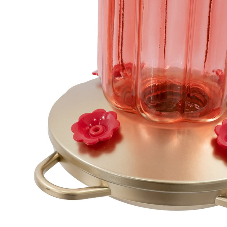Vibrant Life Pink Glass Antique Hummingbird Feeder, 32 oz