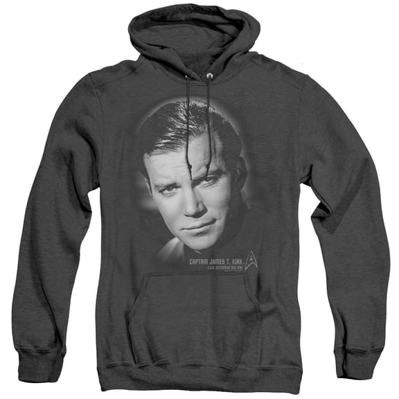 Star Trek Captain Kirk Portrait Adult Heather Hoodie Sweatshirt Black