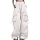 thumbnail image 1 of Pantalones cargo holgados de mujer: cintura alta con cremallera, cintura con cordón, bolsillos, tallas grandes, versátiles, 1 of 4