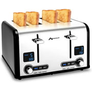 Compact Toaster 4 Slice,Stainless Steel Extra-Wide Slot Toaster,with 2 Independent LED Digital Screen Smart Toaster for Bread,Bagel,Waffle AB0225