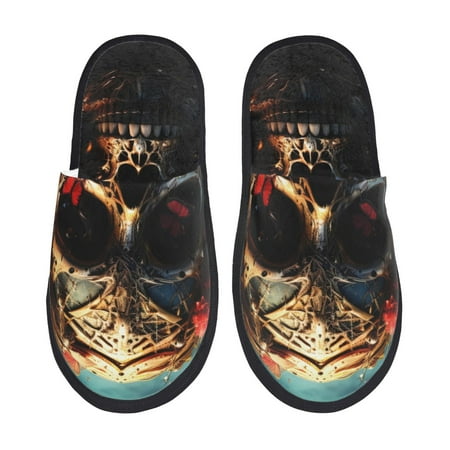 Balery Artistic Flower Butterfly Skull Slient Indoor Furry Fleece Comfort House Shoes Soft Non-Slip Home Shoes Cotton slippers House Slippers-- Medium