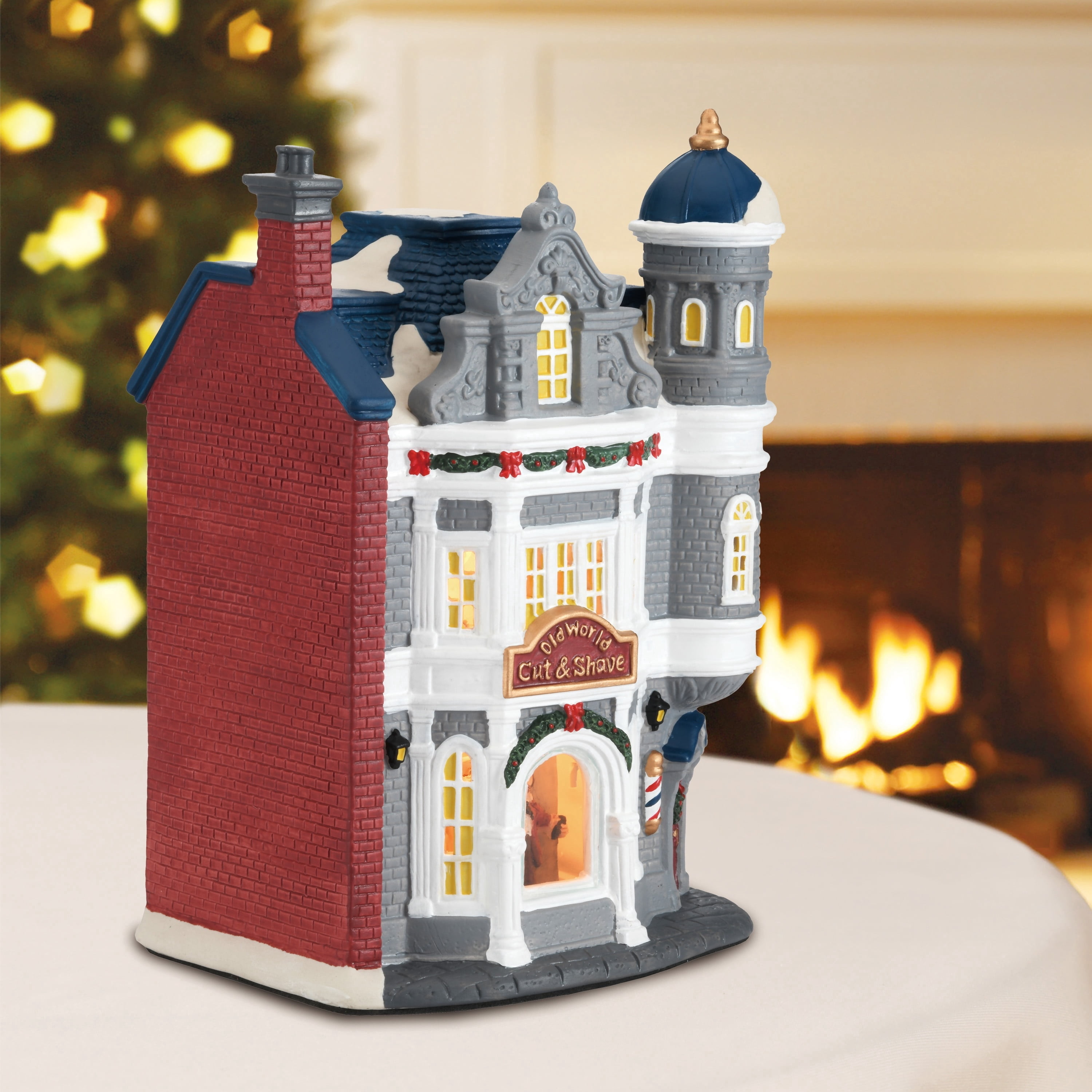 Light-Up Christmas Village Cut and Shave Store, Multicolor, 9.62", by Holiday Time