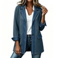 thumbnail image 2 of MaFYtyTPR Women's Denim Patchwork Jacket Ribbed Notched Lapel Long Sleeve Blazer Dressy Single Button Casual Coat with Pockets, 2 of 6