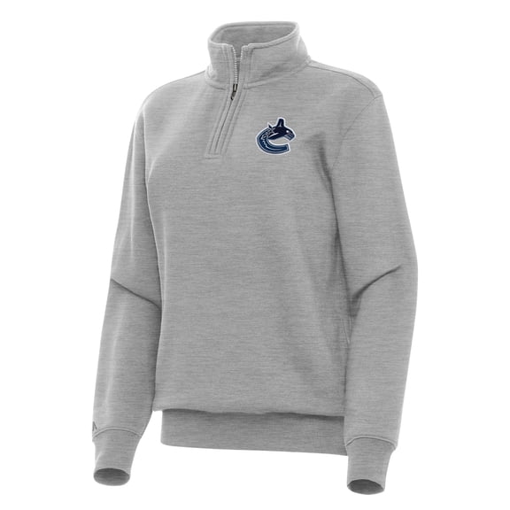 Women's Antigua Heather Gray Vancouver Canucks Victory Quarter-Zip Sweatshirt