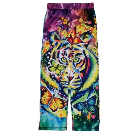 Tiger Lounge Pants - Mens Colorful Tie Dye Space Tiger Butterflies Lounge Pants Pajama Bottoms