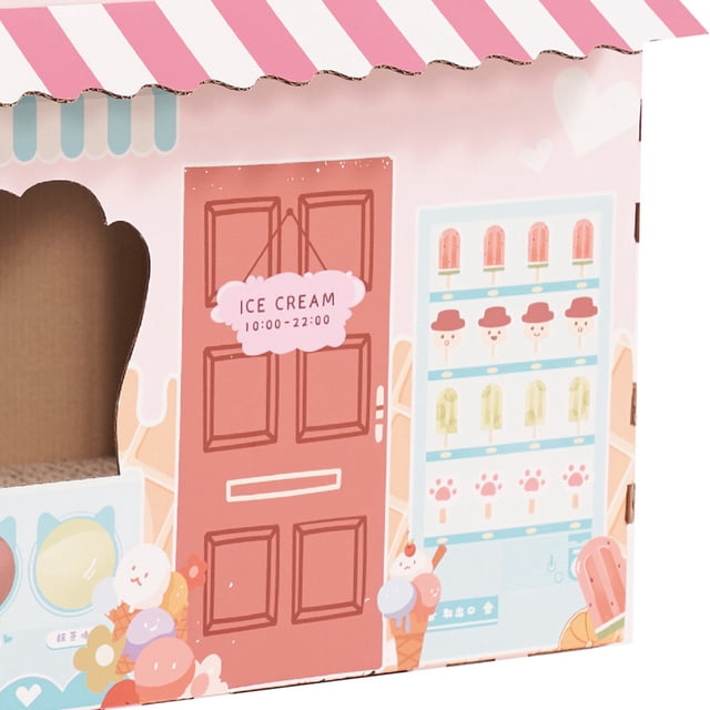 Maison pour Chat en Carton Maison pour Chat en Carton Maison pour Chat Sûre Saine Résistante à l'Usure Maison de Jeu Portable pour Chat avec Herbe à Chat pour Chats