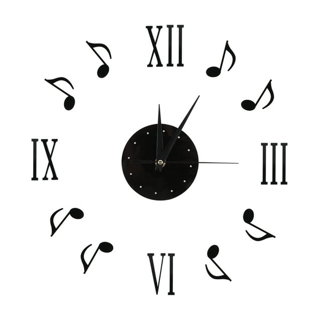 Reloj De Pared, Reloj De Pared Con Notas Musicales DIY, Pegatinas De Relojes De Pared Con Números Romanos 3D Negros Con Placa De Esfera De CD Para Decoración Del Hogar, Reloj De