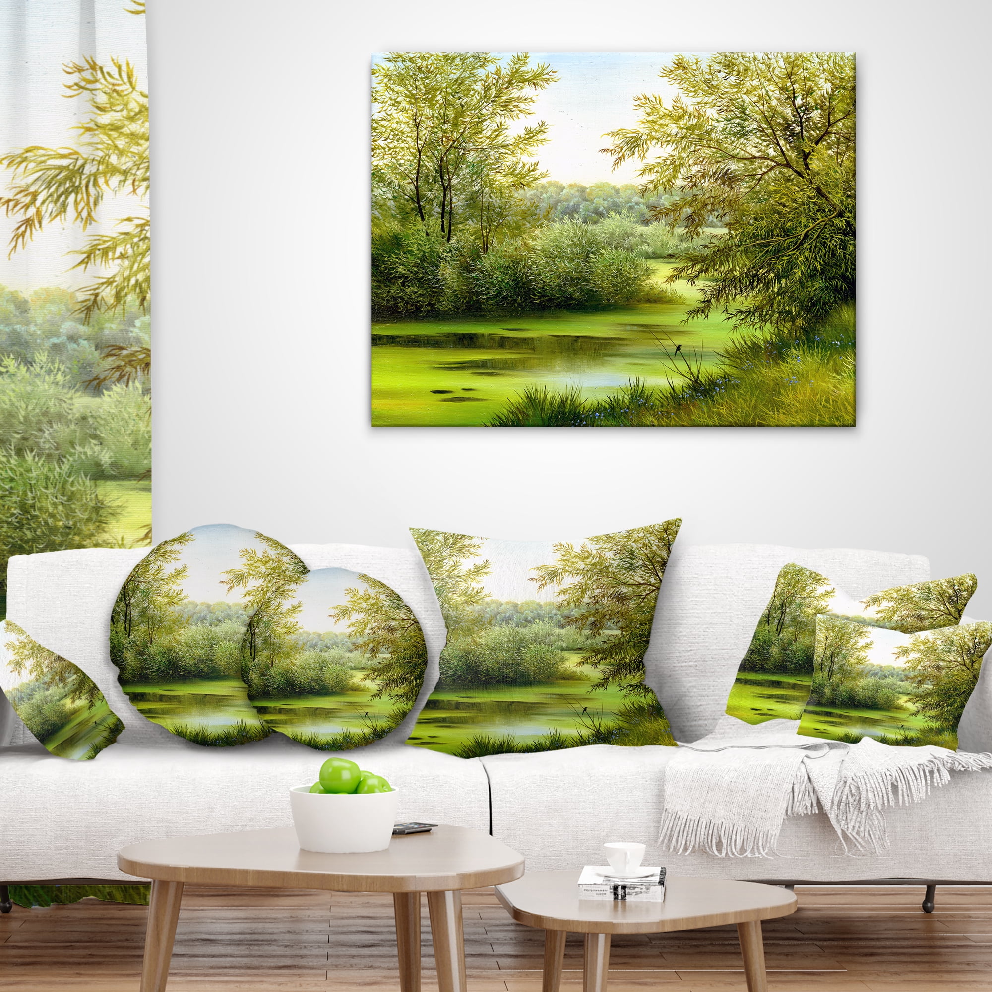Designart Green Summer Landscape - Abstract Throw Pillow - 18x18