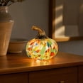 thumbnail image 5 of sruoe Halloween Hand-Blown Glass Pumpkin Light, Multicolor Swirl Tabletop Ornament, Halloween Spooky Accent, Halloween Fall Vibe Decor for Mantel DiningTable Bookshelf Entryway, 5 of 7