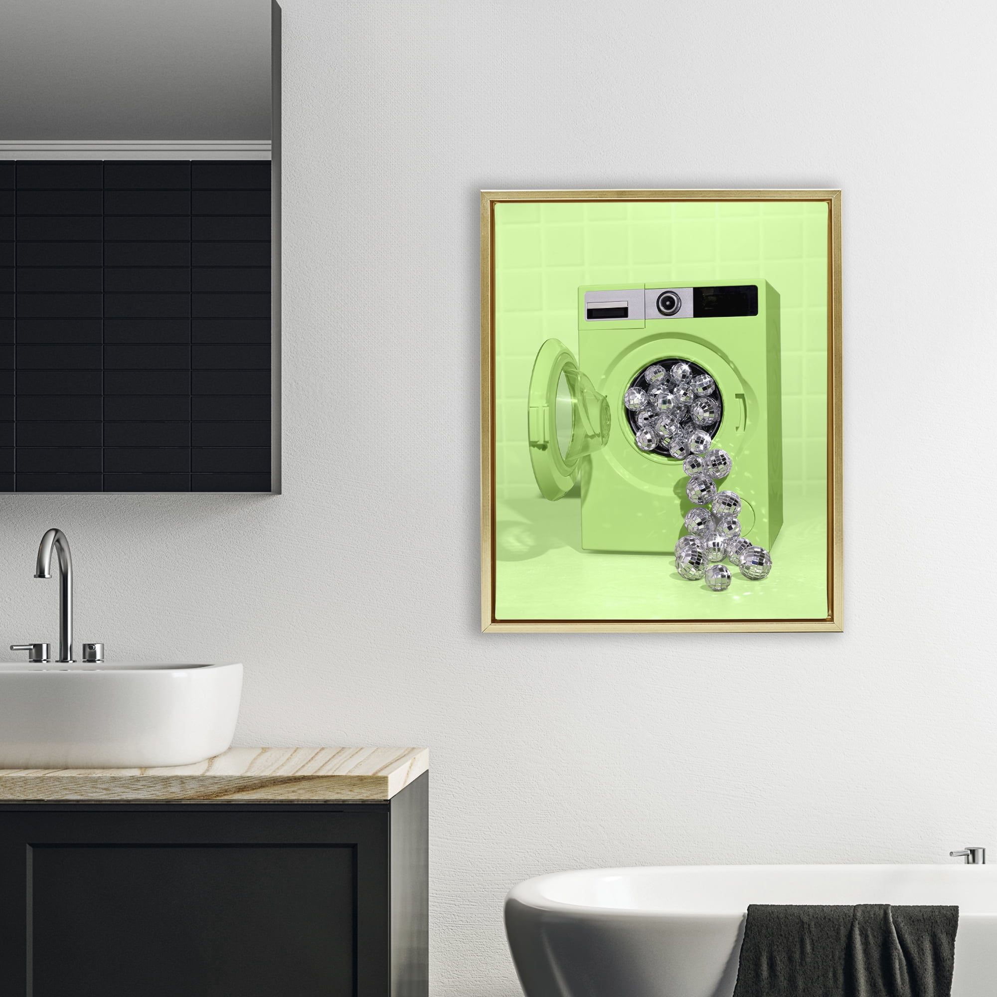 Stupell Industries Disco Laundry Machine over Lime Gold Framed Floater Canvas Wall Art, design by LISH Creative