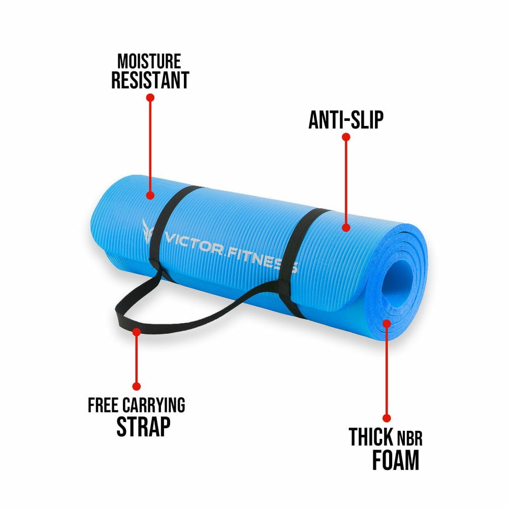 Victor Fitness | Durable Blue Yoga Mat with 3-Pack of Booty Bands