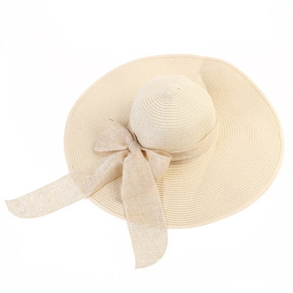 TAILTOSS 1Pcs Beige Straw Bucket Hats for Woman Wide Brim Sun Protection Anti UV Beach Travel Gardening Outing