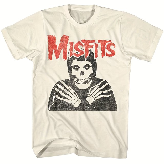 Misfits Rock Band Pattern T-Shirt Men's Black Casual Crew Neck Short Sleeve One Misfits Ride Johnny Ride Pattern T-Shirt W3 M