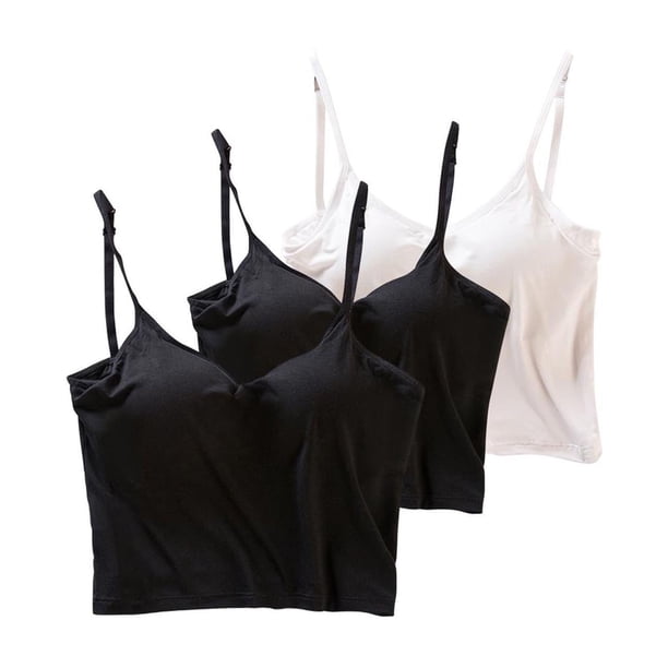 Puntoco Camisola básica para mujer, 3 piezas, escote en V liso, corta, fina, acolchada, sin aro de acero, con tirantes integrados y acolchado en el escote en V