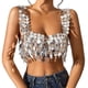 thumbnail image 1 of Top corto de lentejuelas, bralette brillante, tirantes finos, cadena ajustable brillante, moderno Forma de gota, 1 of 9
